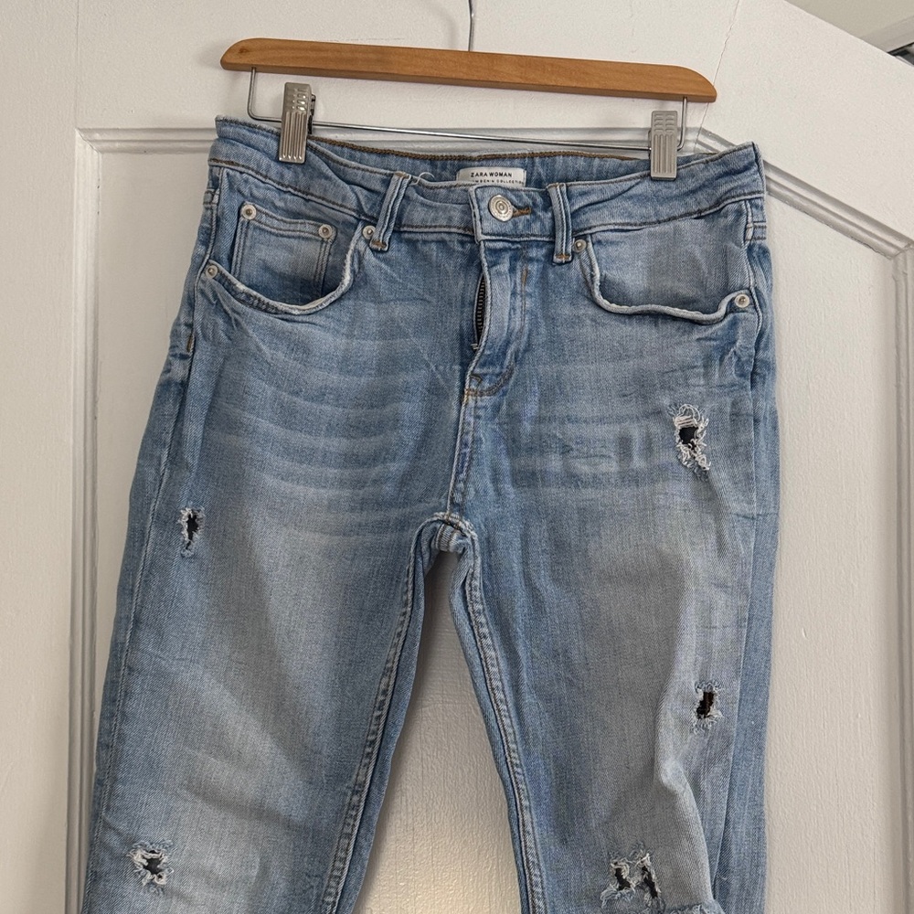 Zara Light Blue Distressed Boyfriend Jeans
